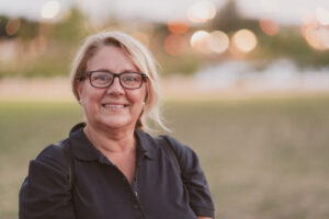 Portrait of an elderly woman with blonde hair