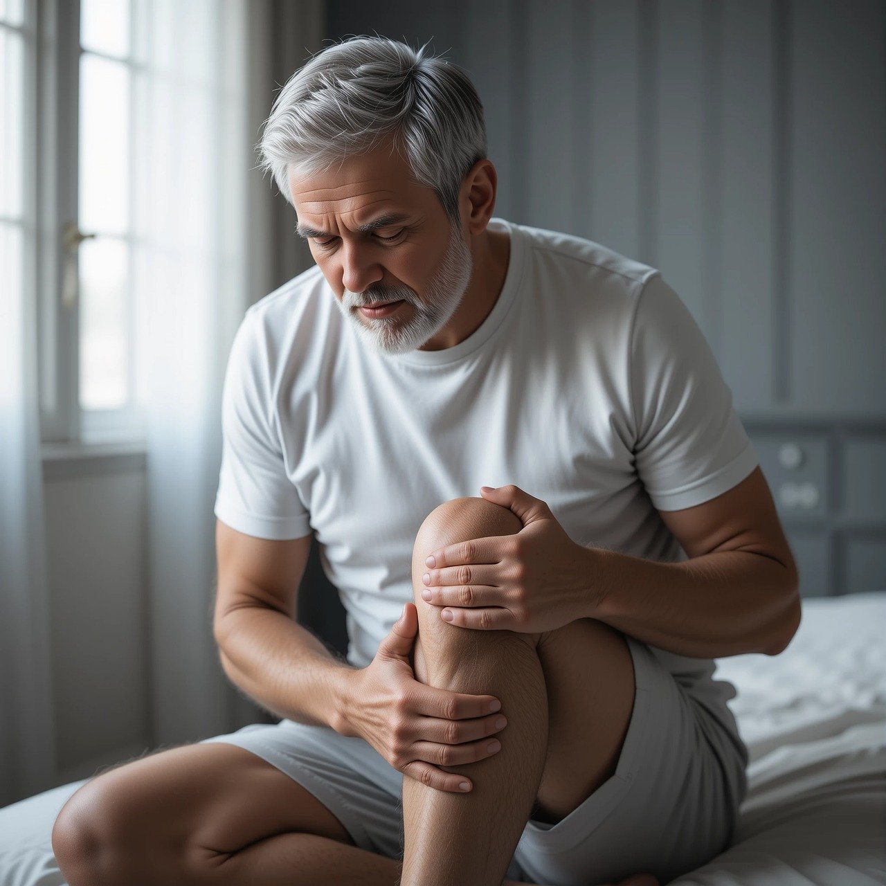man holding knee in pain
