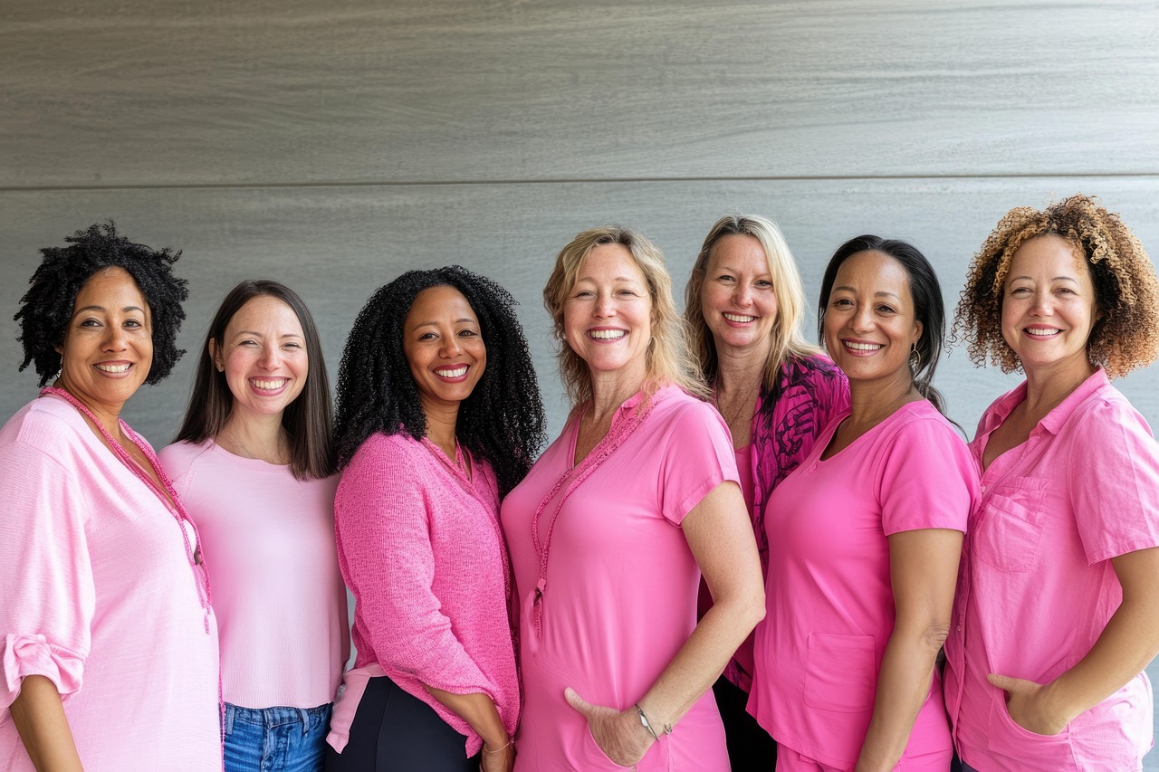 women with pink shirts for breast cancer