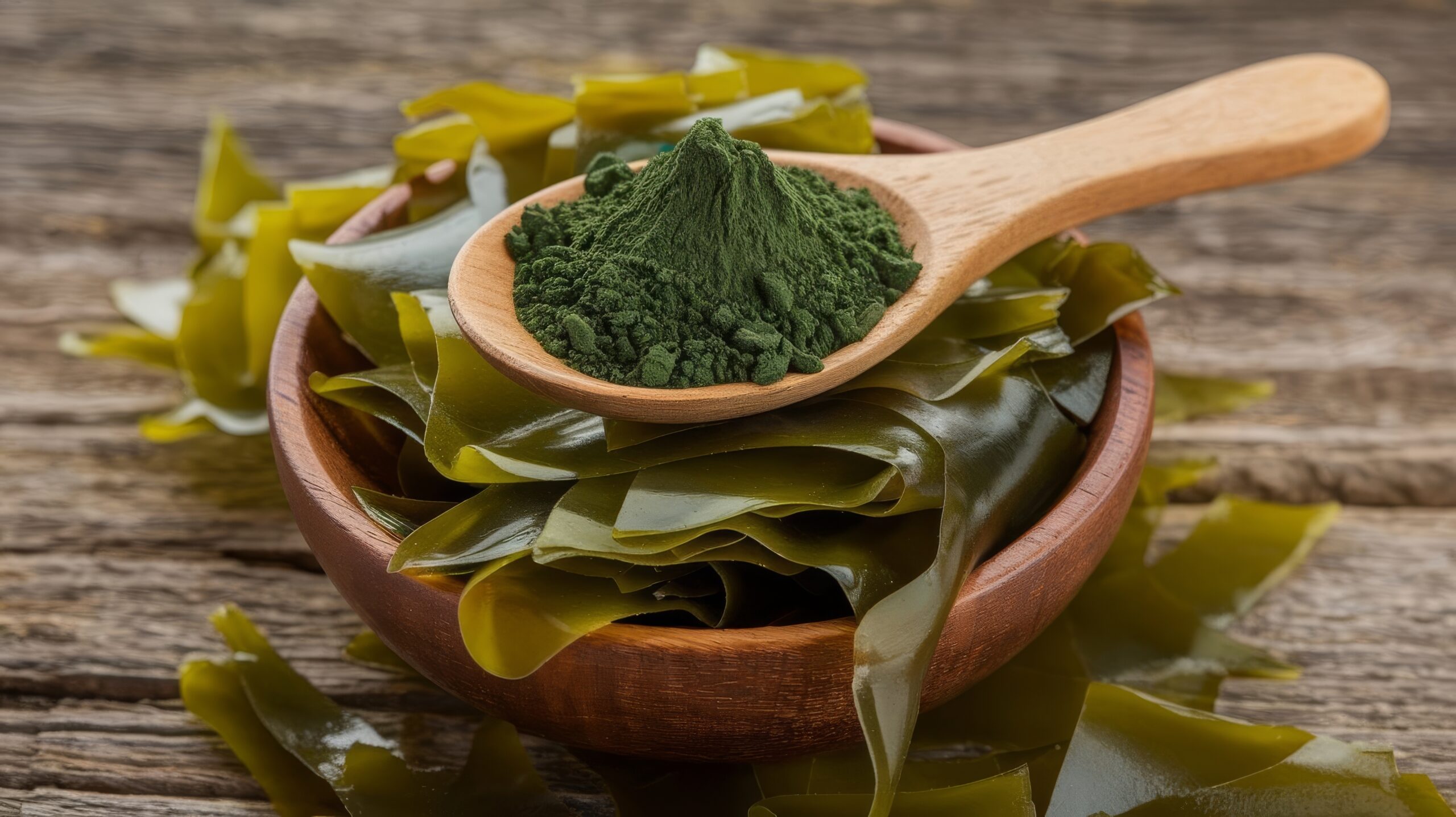 green spirulina powder on a spoon