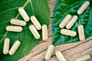 capsules on green leaves